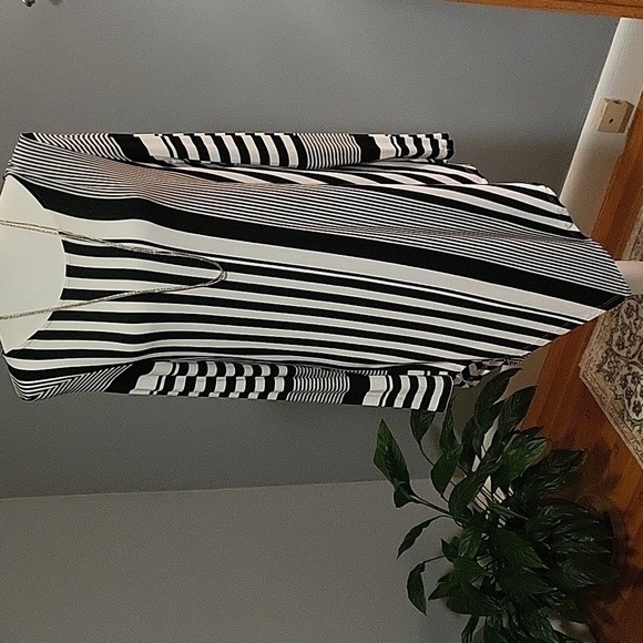 Cyrus Black/White Striped Rayon/Spandex Dress with Asymetrical Hem Size M - Picture 1 of 9